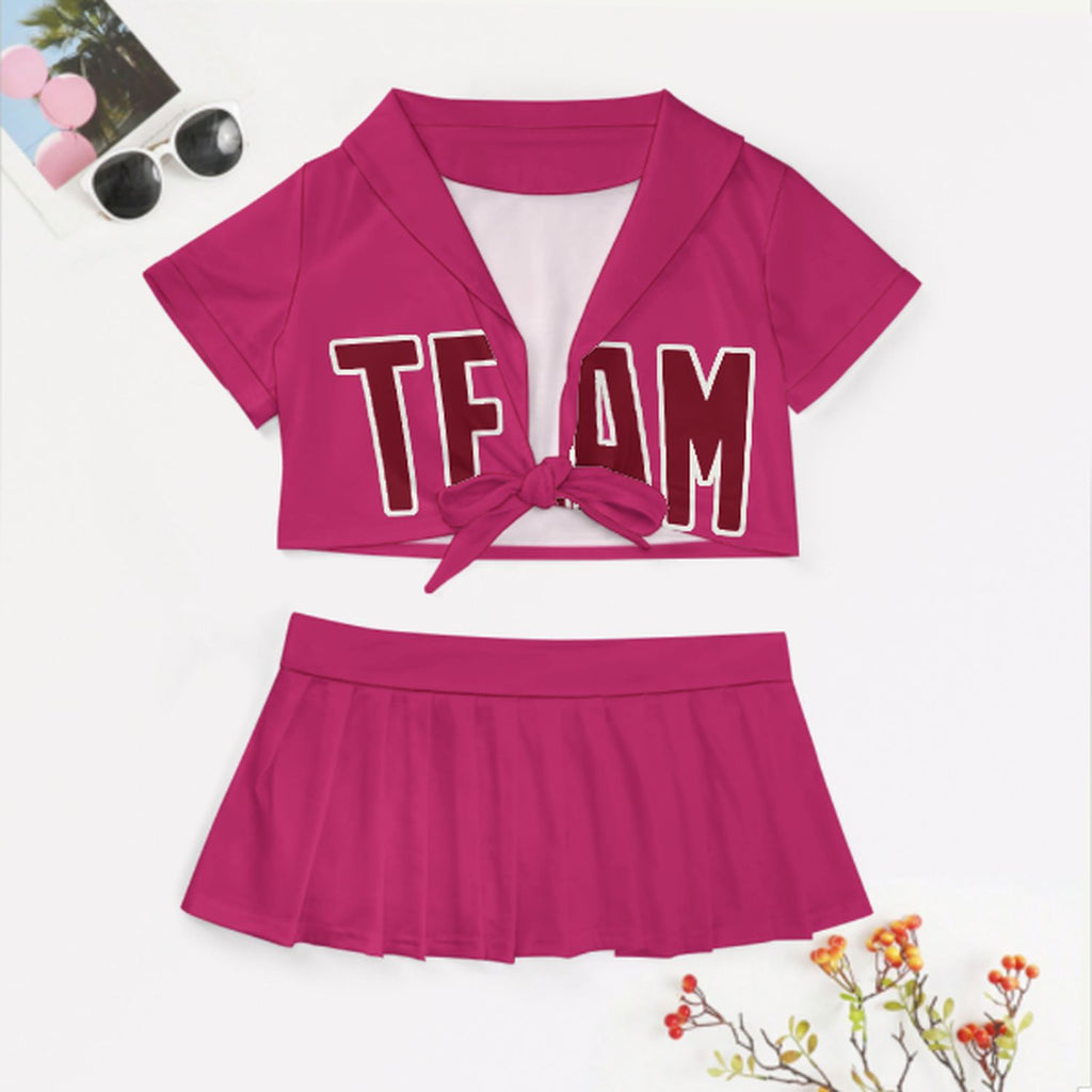 Custom Pink Crimson Red Cheerleading Uniform Set