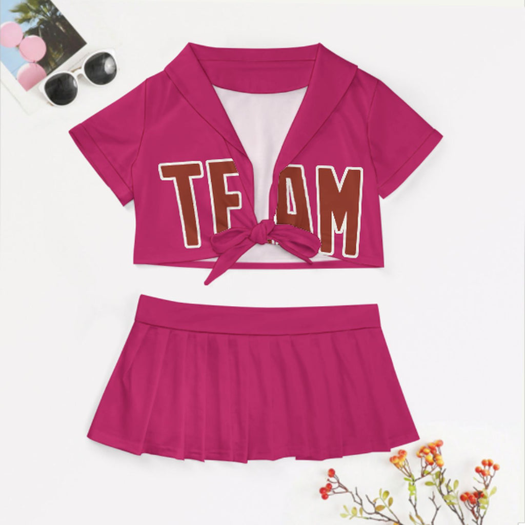 Custom Pink Coral Red Cheerleading Uniform Set