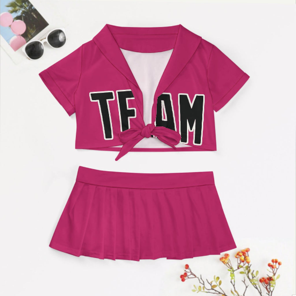 Custom Pink Black Cheerleading Uniform Set