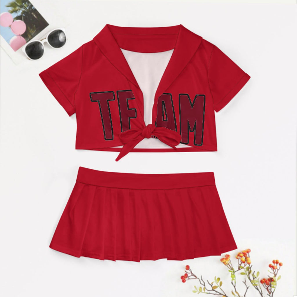 Custom Red Crimson Red Cheerleading Uniform Set