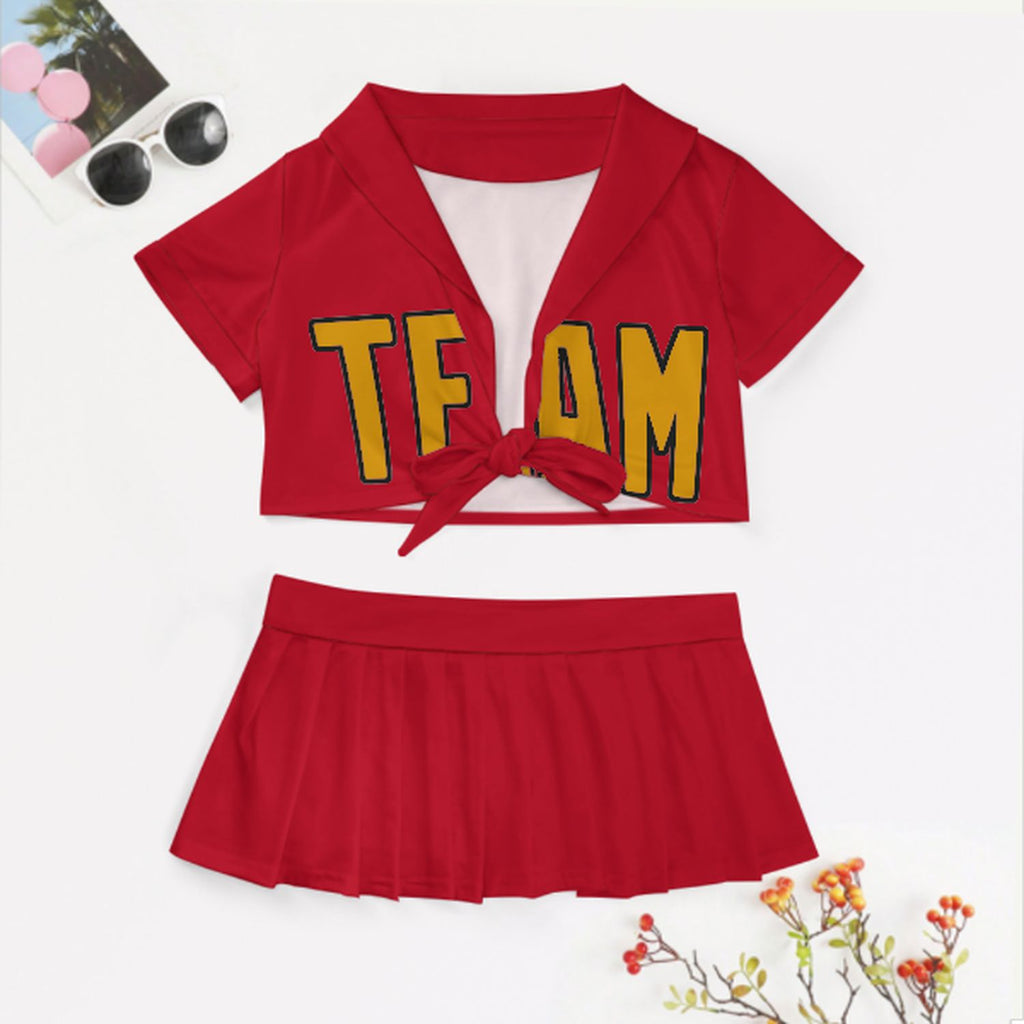 Custom Red Yellow Cheerleading Uniform Set