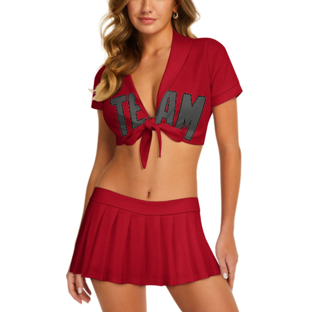 Custom Red Dark Grey Cheerleading Uniform Set