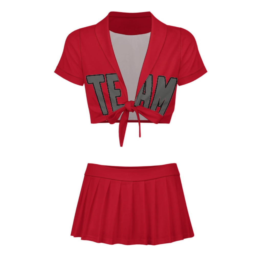 Custom Red Dark Grey Cheerleading Uniform Set