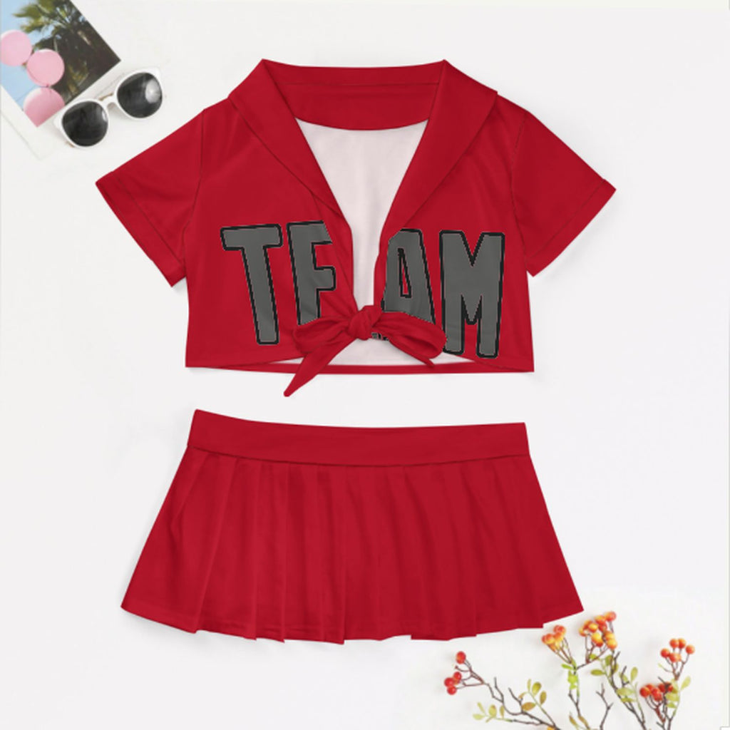 Custom Red Dark Grey Cheerleading Uniform Set