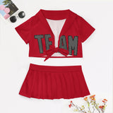 Custom Red Dark Grey Cheerleading Uniform Set