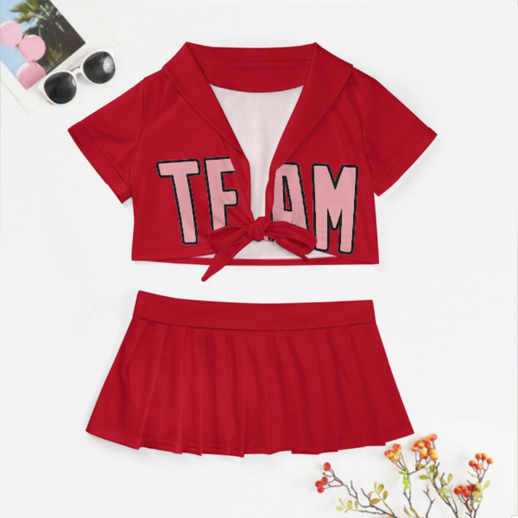 Custom Red Light Pink Cheerleading Uniform Set