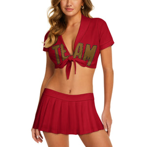 Custom Red Khaki Cheerleading Uniform Set