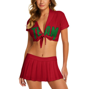 Custom Red Emerald Green Cheerleading Uniform Set