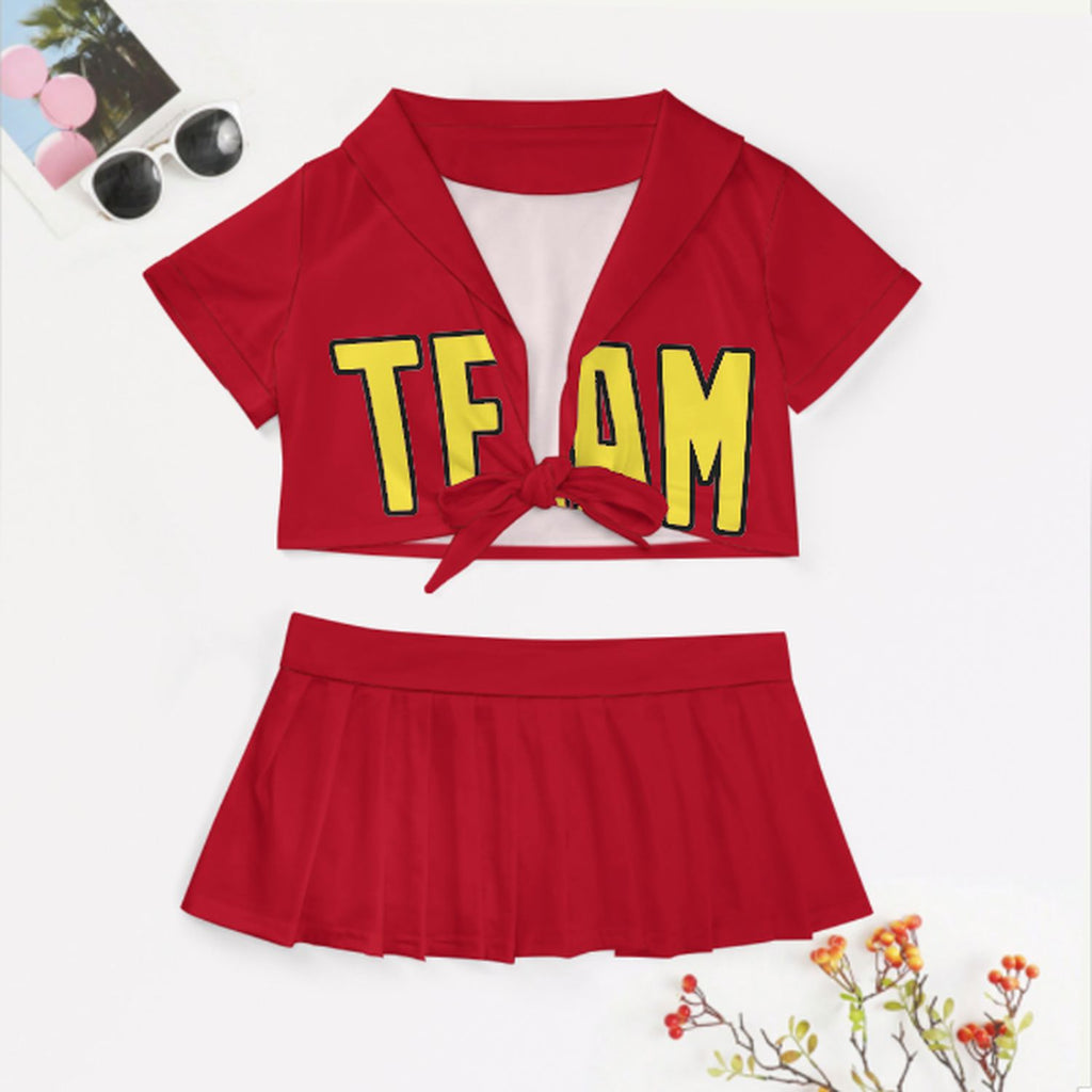 Custom Red Light Yellow Cheerleading Uniform Set