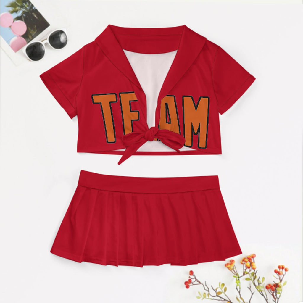 Custom Red Orange Cheerleading Uniform Set
