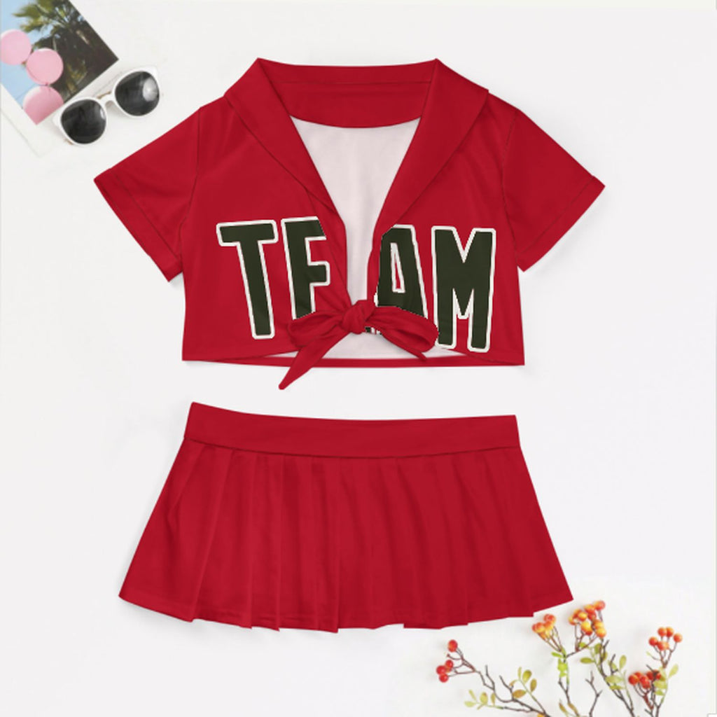 Custom Red Olive Cheerleading Uniform Set