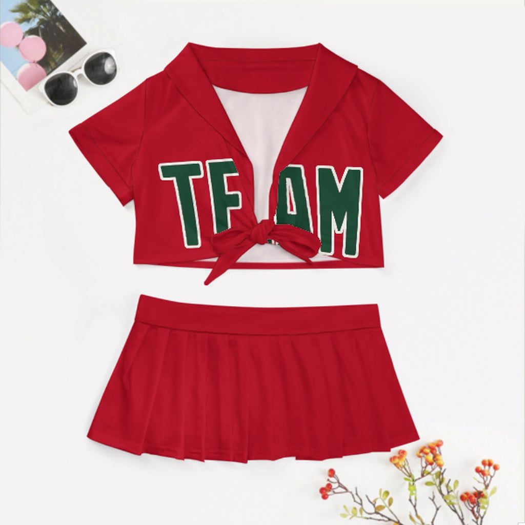 Custom Red Green Cheerleading Uniform Set