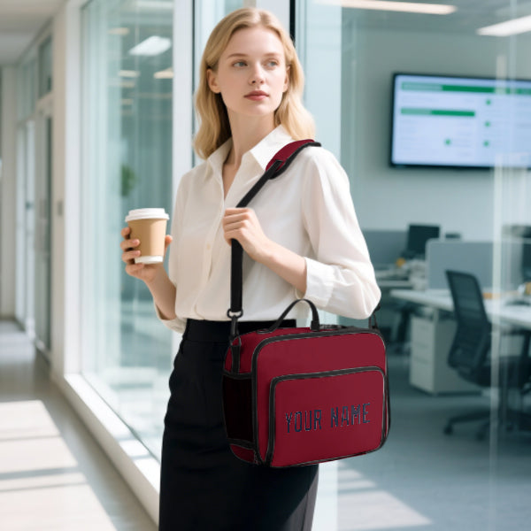 Custom Crimson Red Navy Lunch Bag