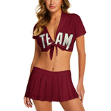 Custom Crimson Red Cream Cheerleading Uniform Set