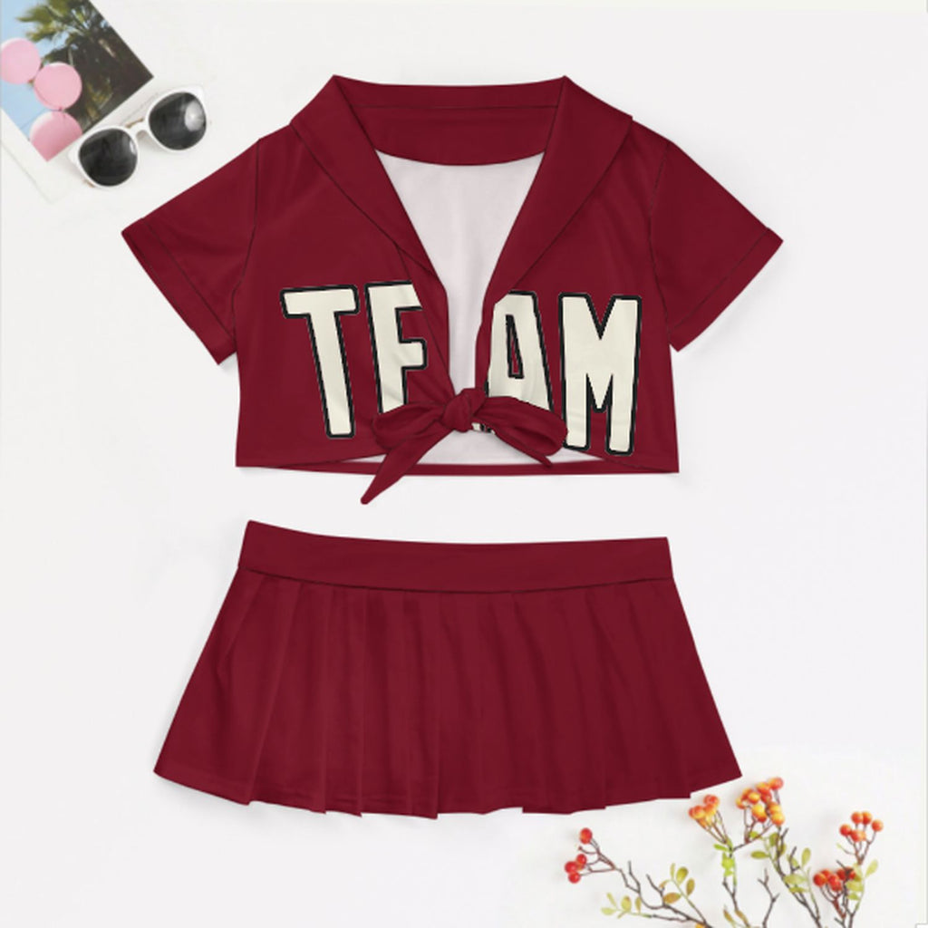 Custom Crimson Red Cream Cheerleading Uniform Set