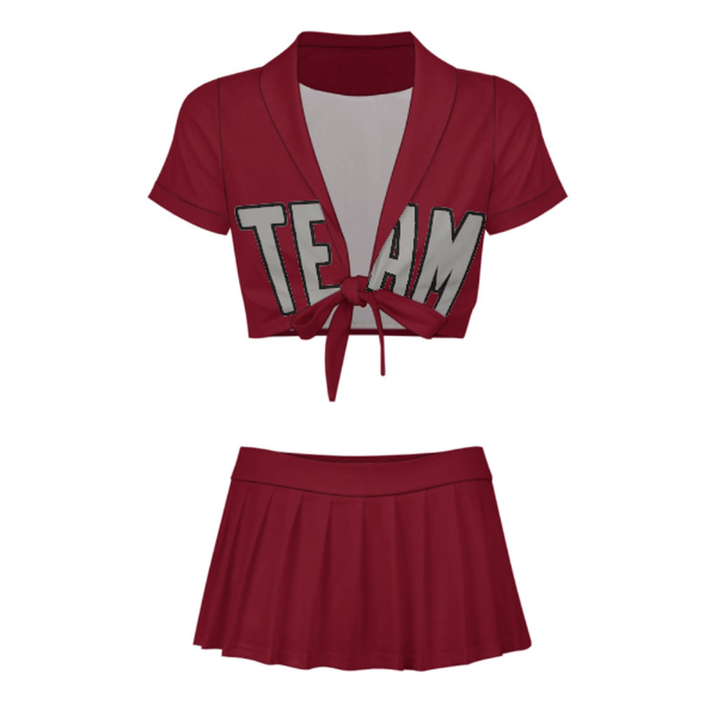 Custom Crimson Red Gray Cheerleading Uniform Set