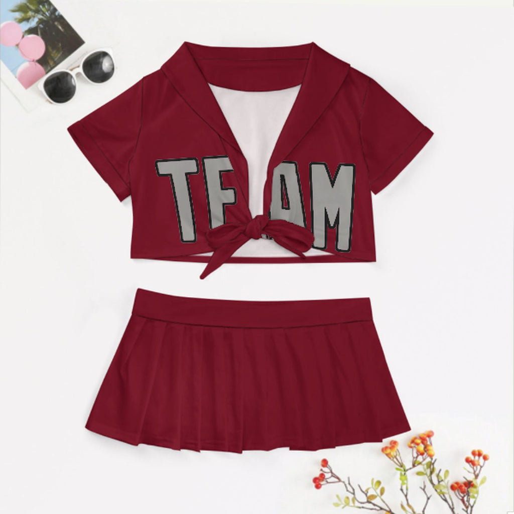 Custom Crimson Red Gray Cheerleading Uniform Set