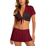 Custom Crimson Red Green Cheerleading Uniform Set