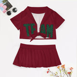 Custom Crimson Red Green Cheerleading Uniform Set