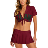 Custom Crimson Red Dark Green Cheerleading Uniform Set