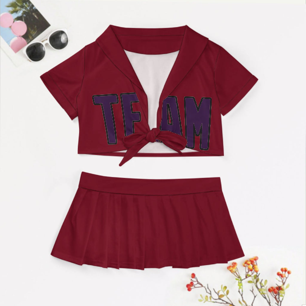 Custom Crimson Red Purple Cheerleading Uniform Set