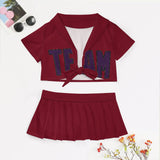 Custom Crimson Red Purple Cheerleading Uniform Set