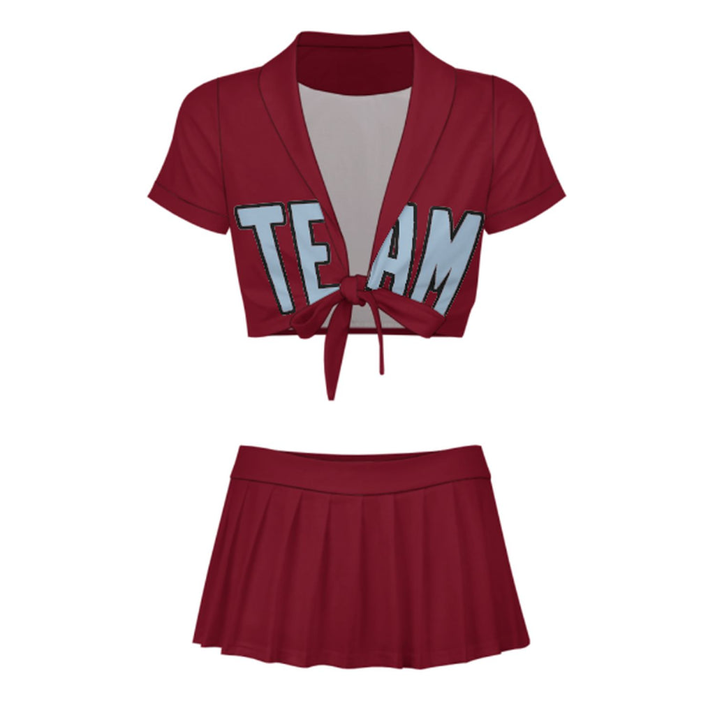 Custom Crimson Red Light Blue Cheerleading Uniform Set