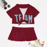 Custom Crimson Red Light Blue Cheerleading Uniform Set