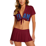 Custom Crimson Red Sky Blue Cheerleading Uniform Set