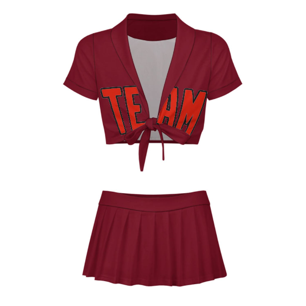 Custom Crimson Red Orange Red Cheerleading Uniform Set
