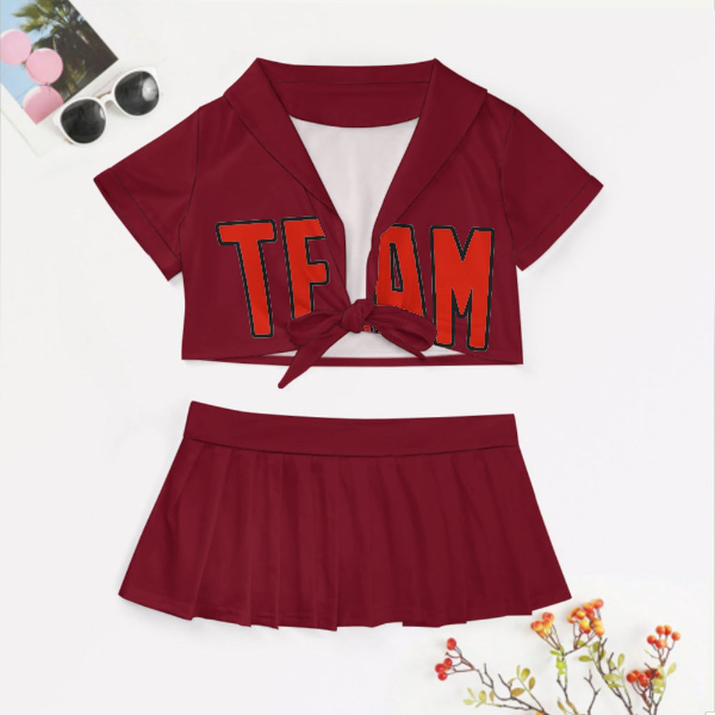 Custom Crimson Red Orange Red Cheerleading Uniform Set