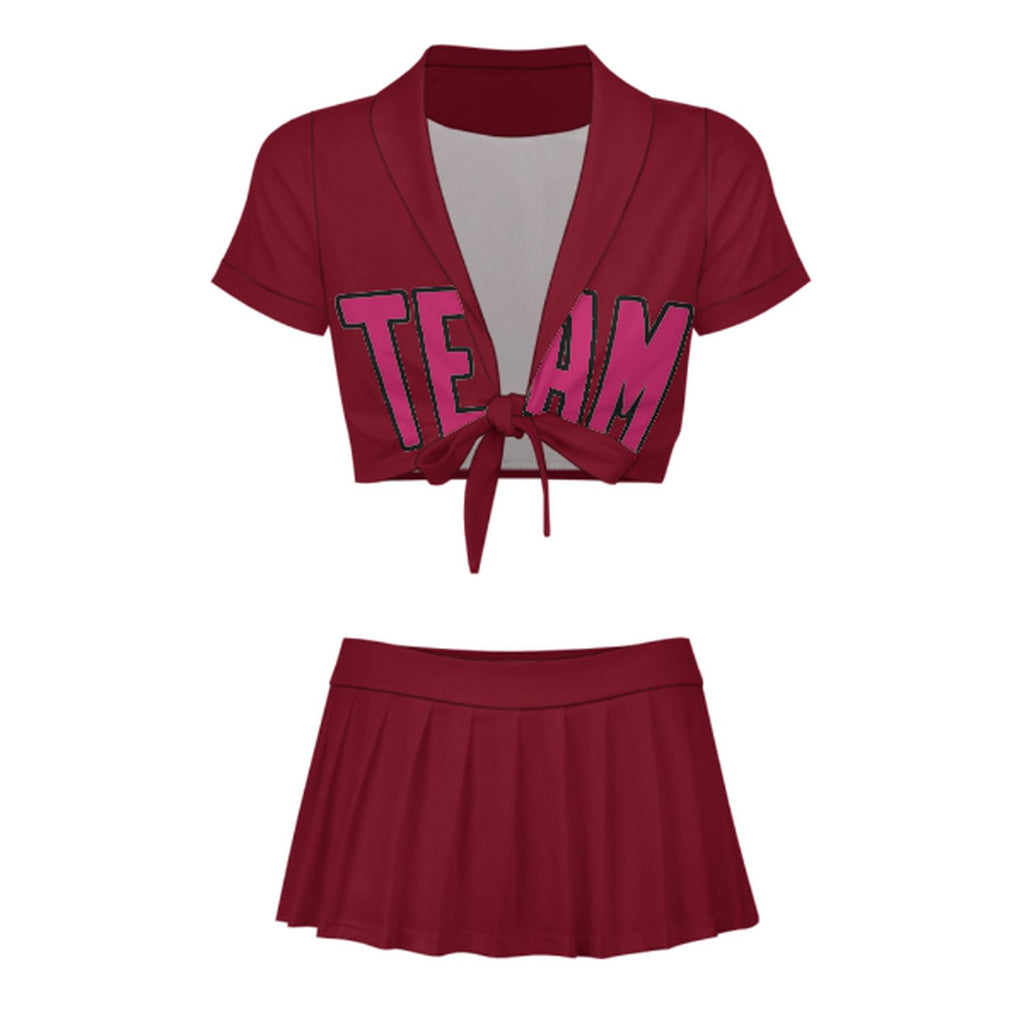 Custom Crimson Red Pink Cheerleading Uniform Set