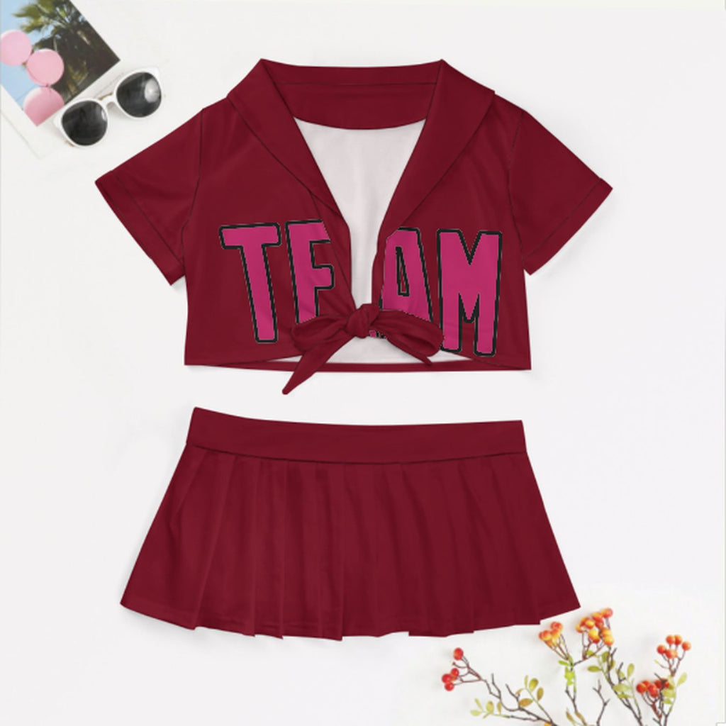 Custom Crimson Red Pink Cheerleading Uniform Set