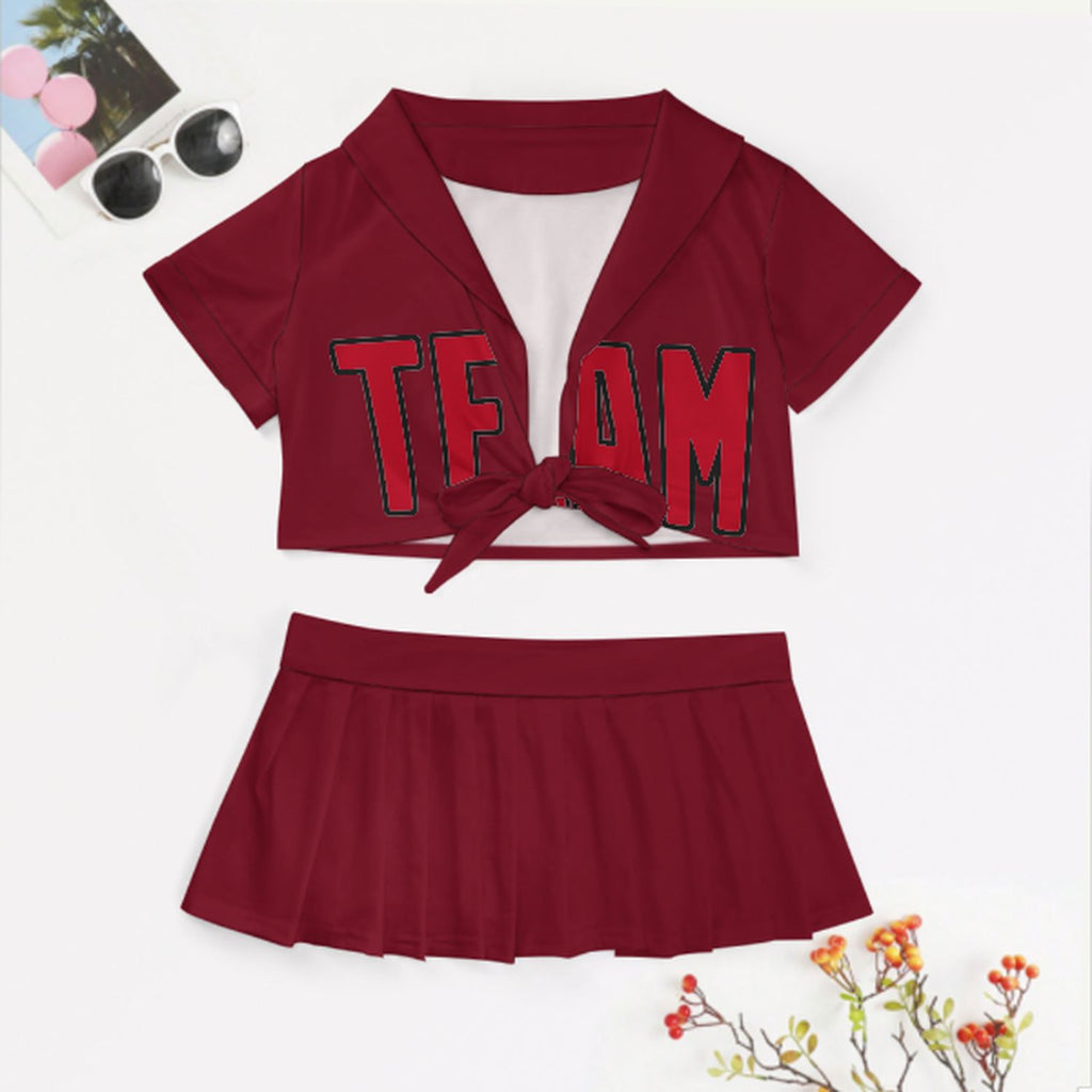 Custom Crimson Red Red Cheerleading Uniform Set