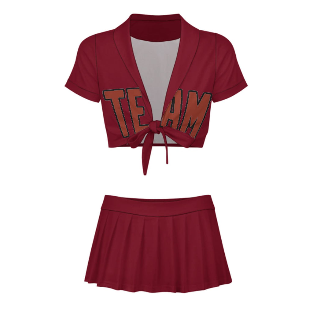 Custom Crimson Red Coral Red Cheerleading Uniform Set