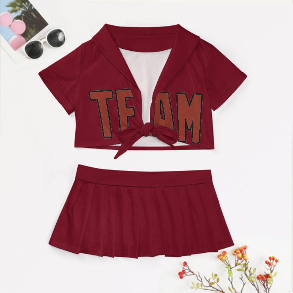 Custom Crimson Red Coral Red Cheerleading Uniform Set