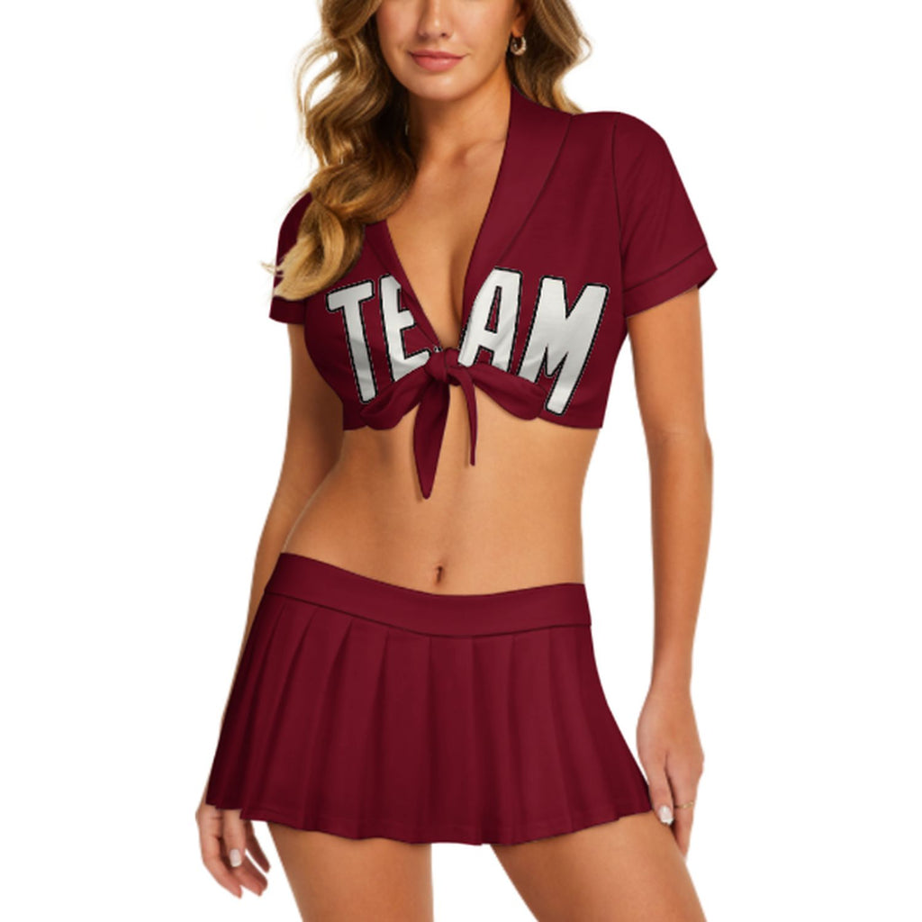 Custom Crimson Red White Cheerleading Uniform Set