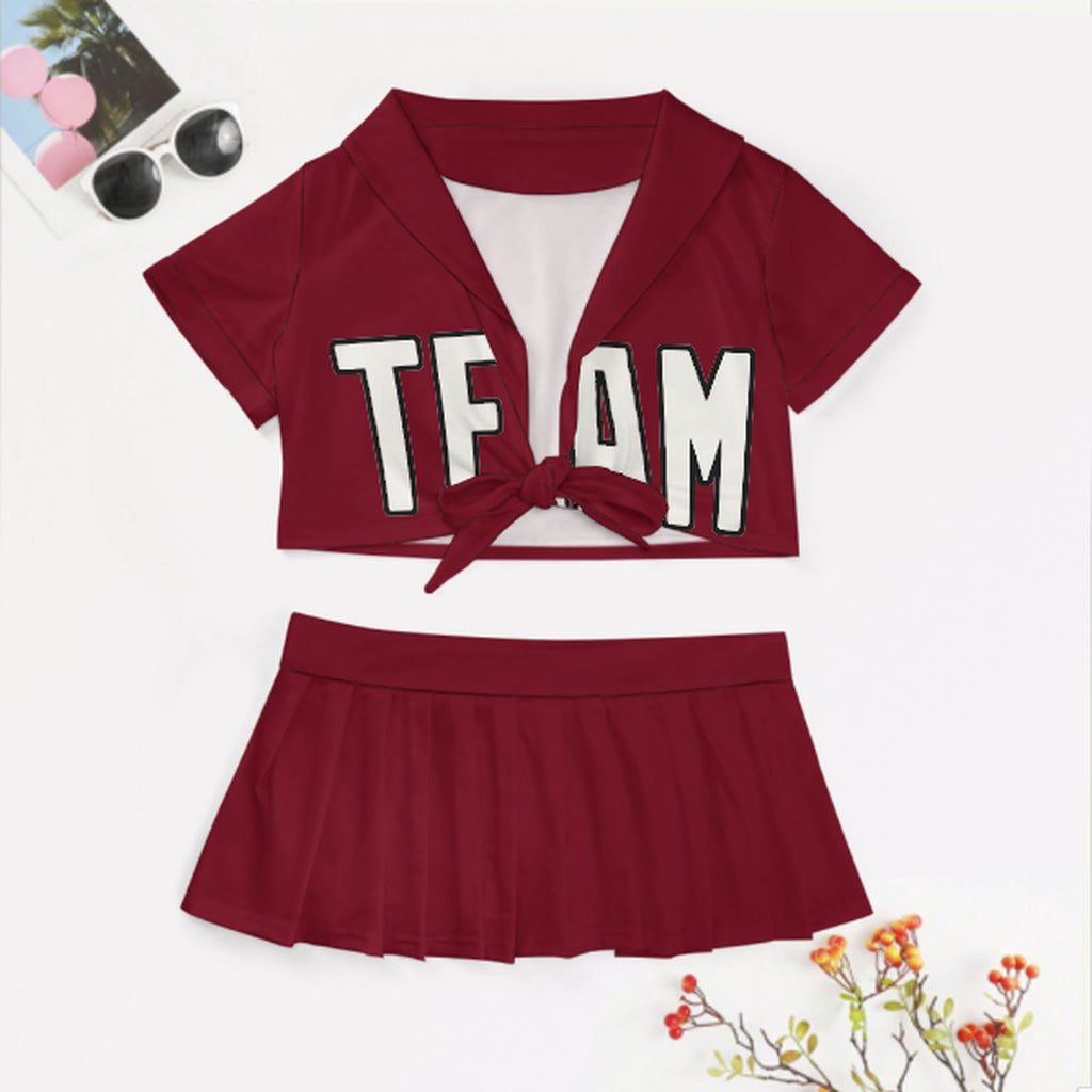 Custom Crimson Red White Cheerleading Uniform Set