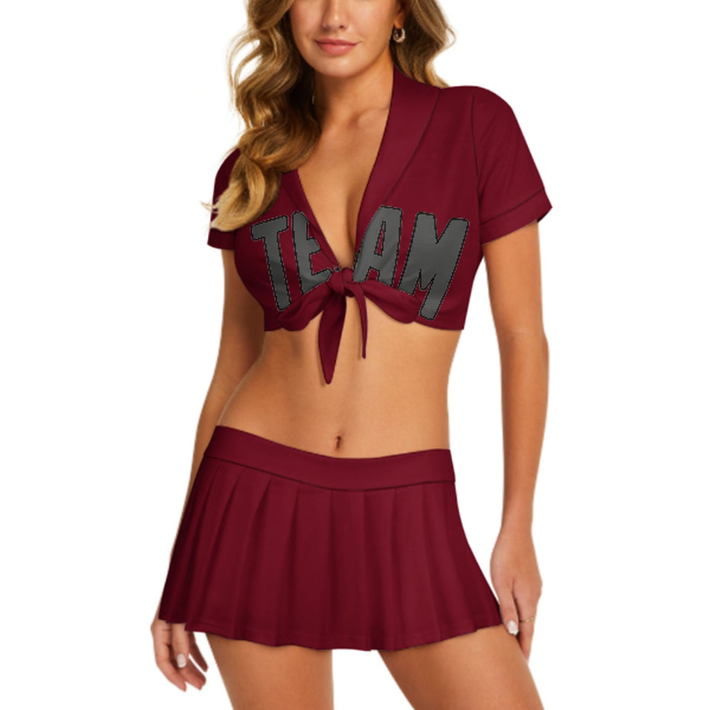 Custom Crimson Red Dark Grey Cheerleading Uniform Set