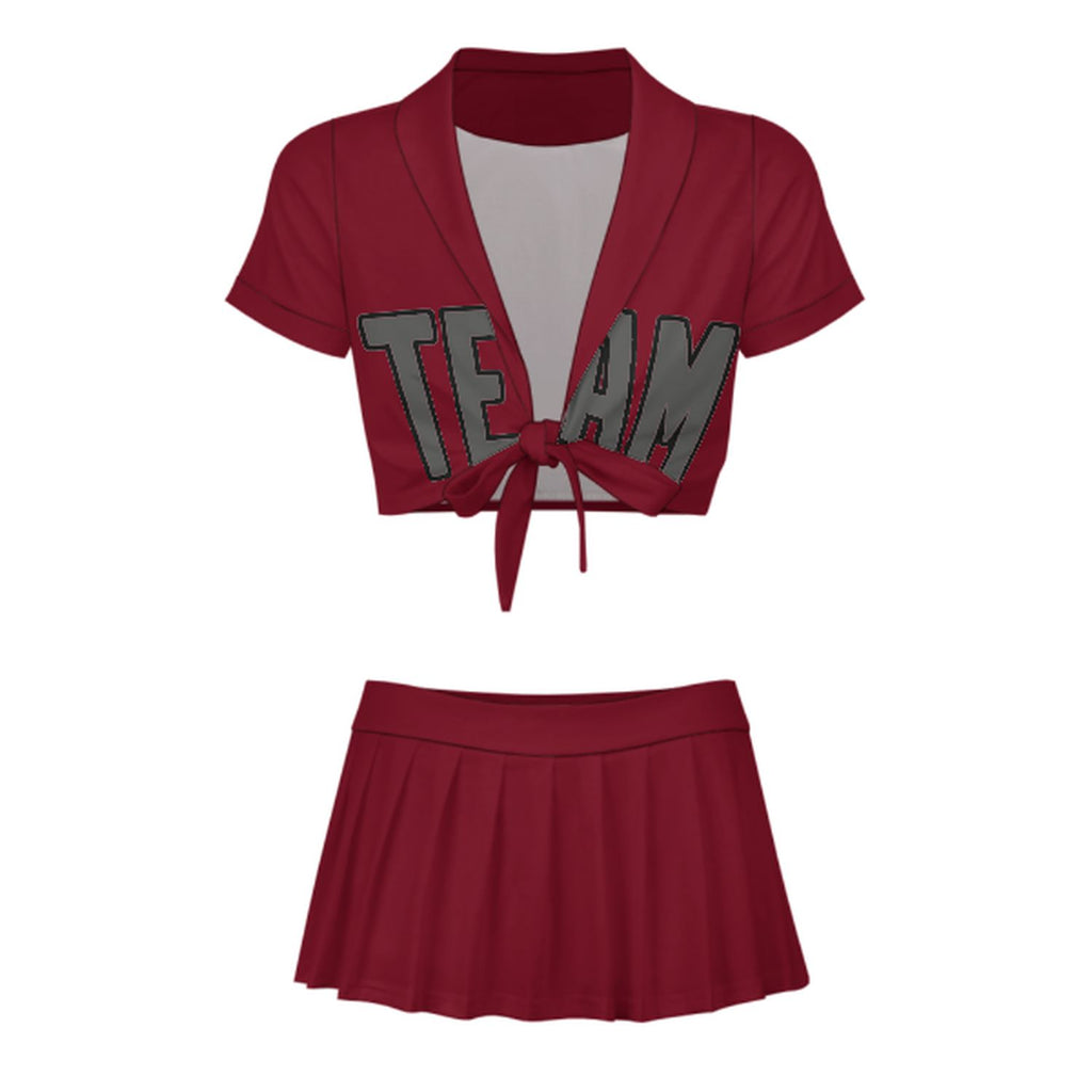 Custom Crimson Red Dark Grey Cheerleading Uniform Set