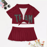 Custom Crimson Red Dark Grey Cheerleading Uniform Set