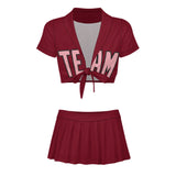 Custom Crimson Red Light Pink Cheerleading Uniform Set