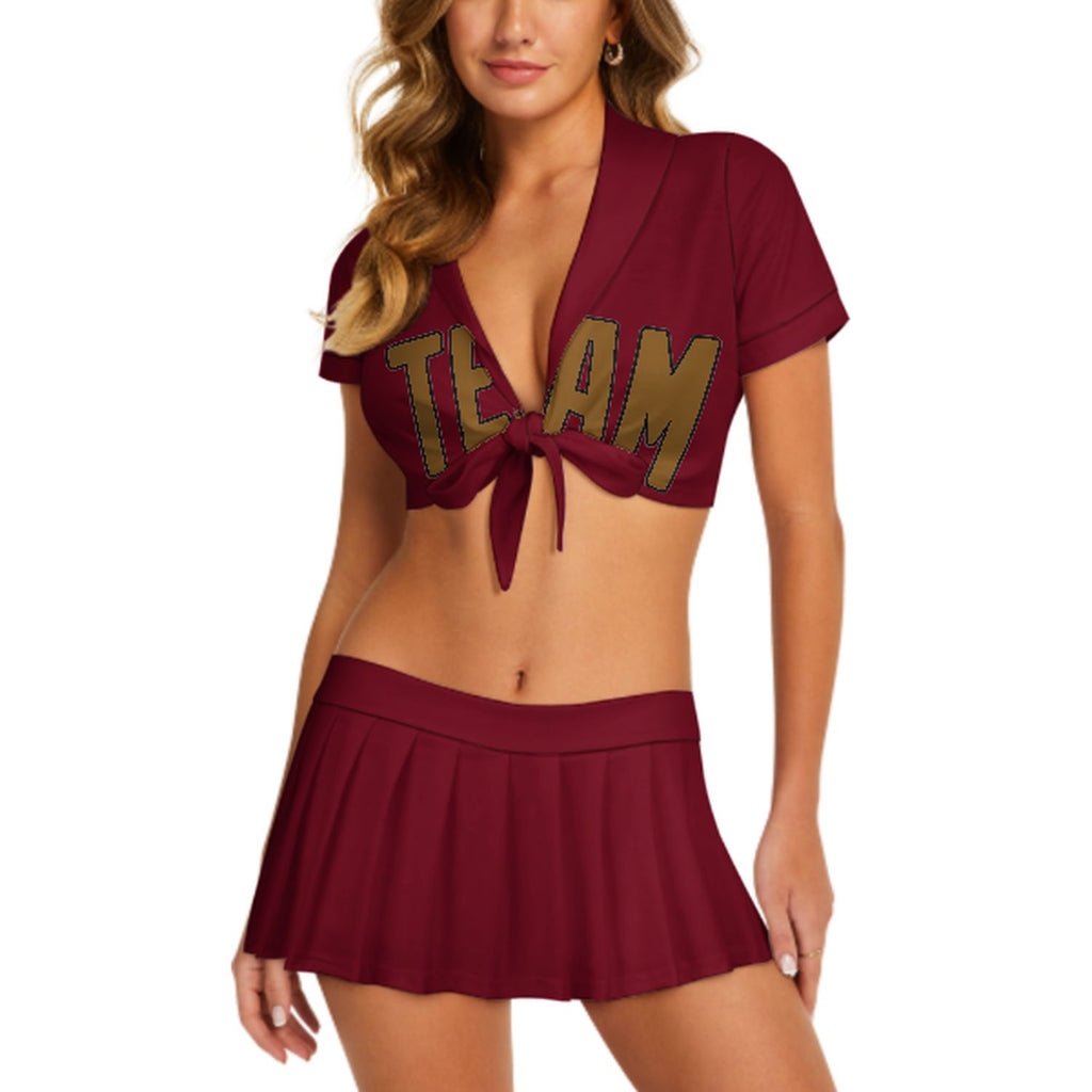Custom Crimson Red Khaki Cheerleading Uniform Set