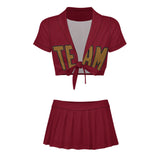 Custom Crimson Red Khaki Cheerleading Uniform Set