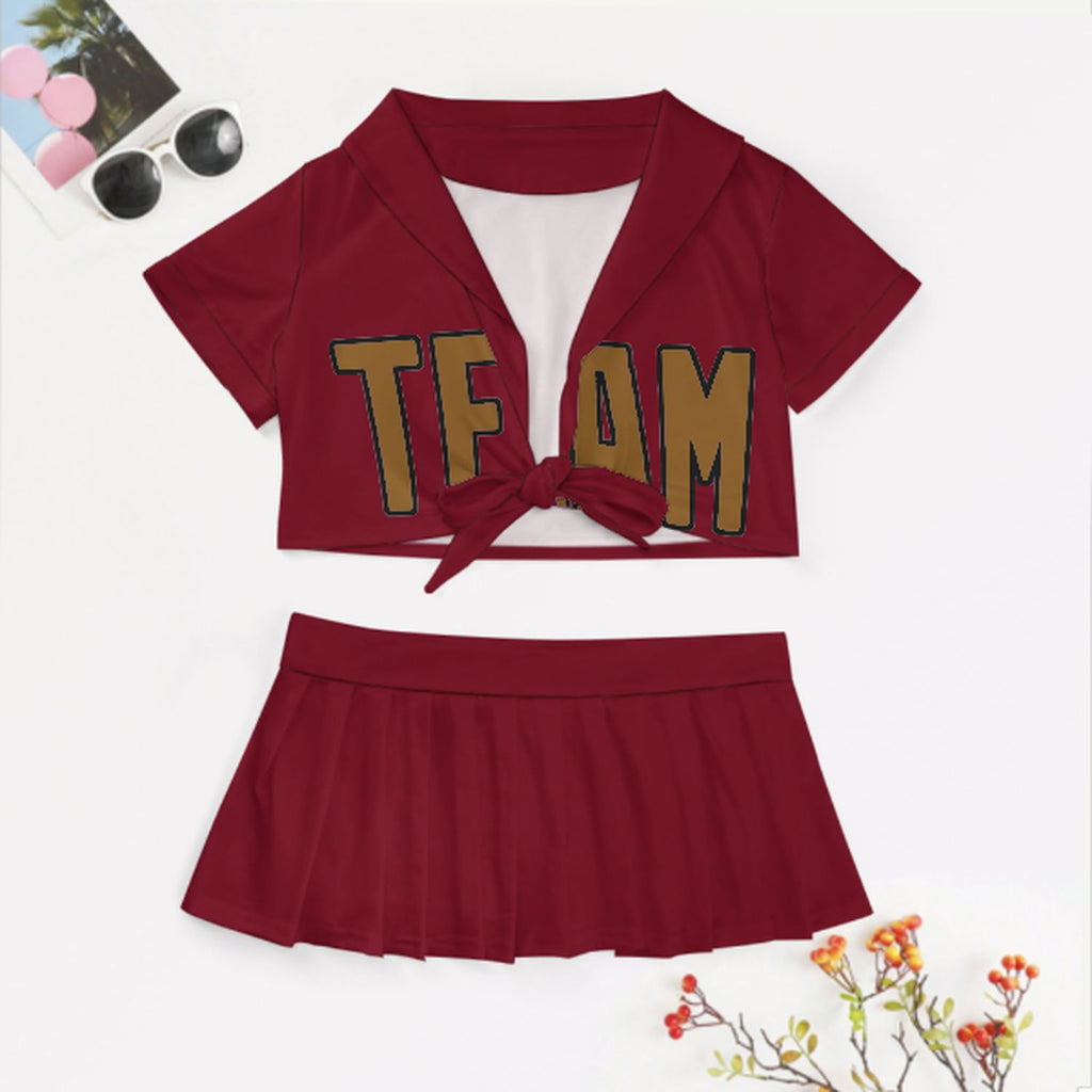Custom Crimson Red Khaki Cheerleading Uniform Set