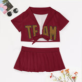 Custom Crimson Red Khaki Cheerleading Uniform Set