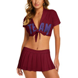 Custom Crimson Red Light Purple Cheerleading Uniform Set