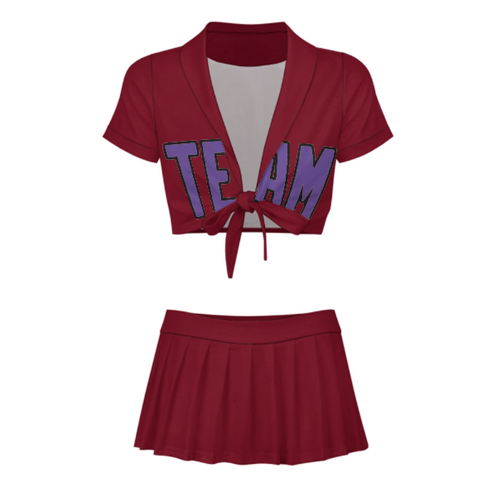 Custom Crimson Red Light Purple Cheerleading Uniform Set