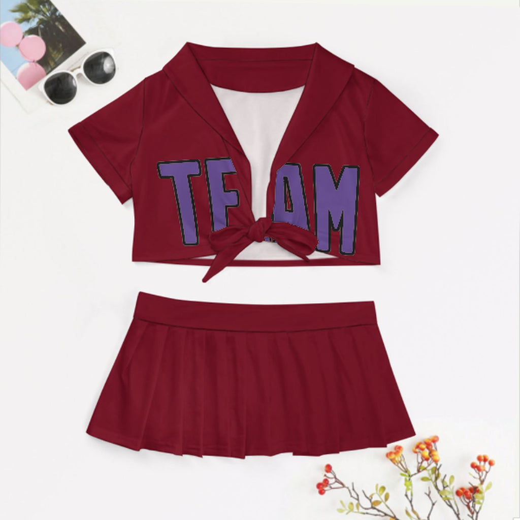 Custom Crimson Red Light Purple Cheerleading Uniform Set