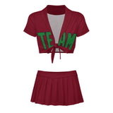 Custom Crimson Red Emerald Green Cheerleading Uniform Set